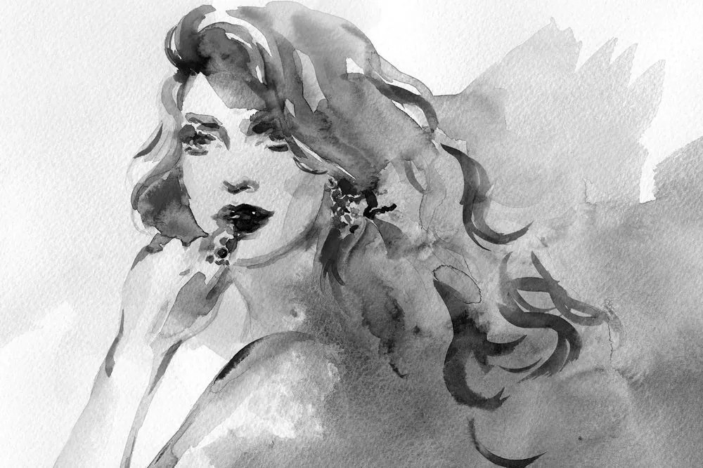 Quadro su tela – Ritratto femminile ad acquerello in bianco e nero