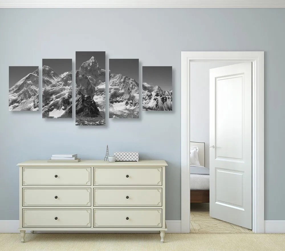 Quadri 5 pezzi – Splendido picco di montagna in bianco e nero