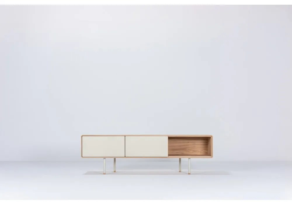 Mobile TV bianco-color legno naturale in legno di quercia 160x48 cm Fina - Gazzda