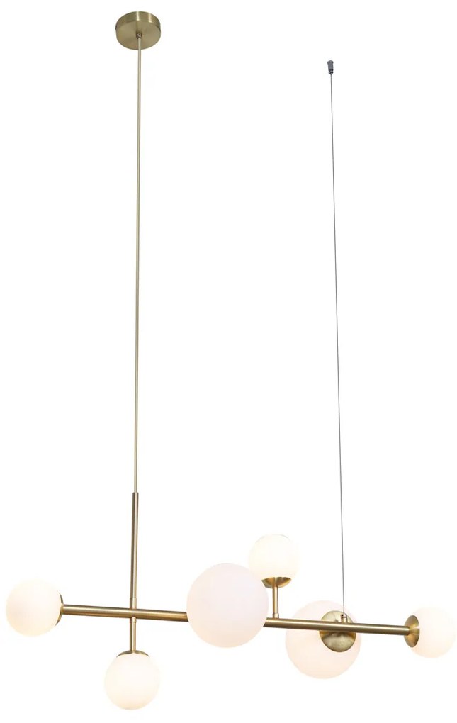 Lampada a sospensione Hotel Chic oro con vetro bianco opale 6 luci - Monaco