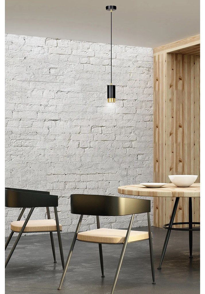 Sospensione Moderna 1 Luce Ivar A Cilindro In Acciaio Nero E Oro