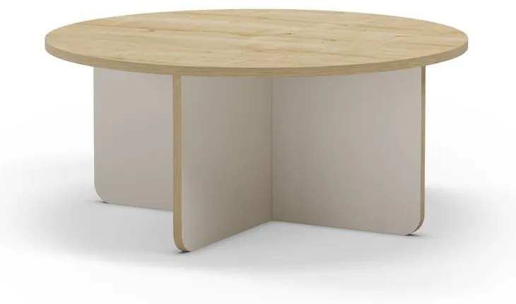 Tavolino da salotto rotondo color crema/di colore naturale con piano effetto rovere ø 80 cm Hillary – Marckeric