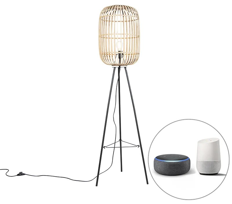 Lampada da terra rustica intelligente in rattan con WiFi A60 - Manila