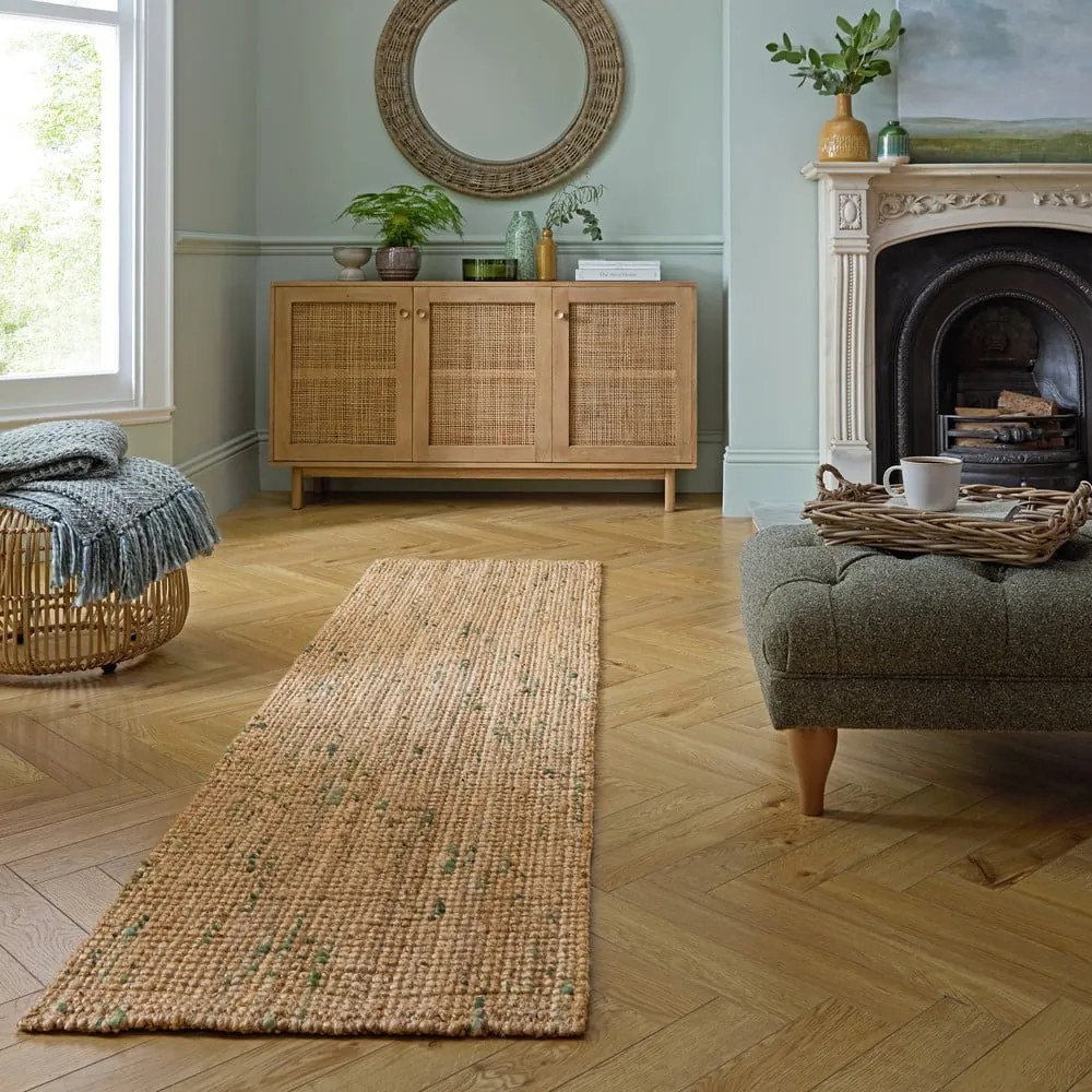 Passatoia verde/di colore naturale in iuta reversibile/tessuta a mano 60x300 cm Jute Boucle Green – Flair Rugs
