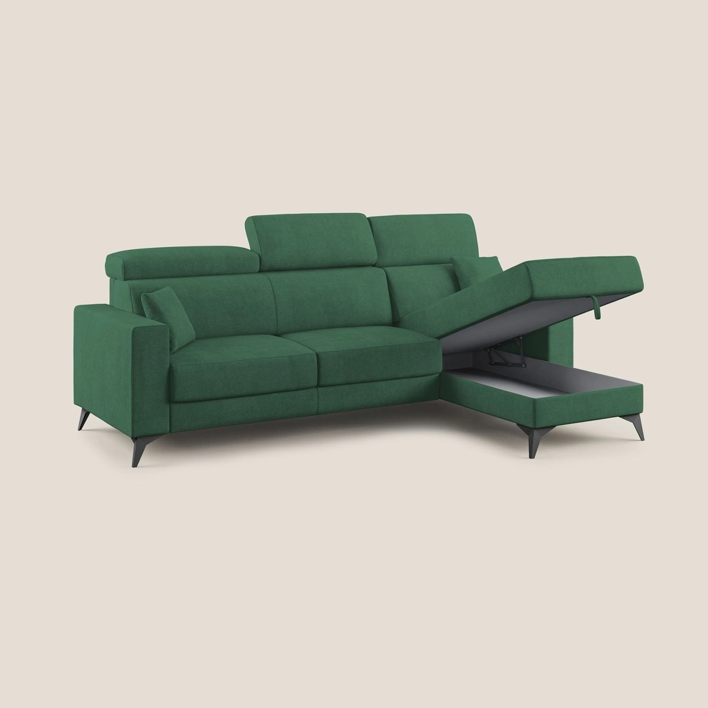 Pegaso divano letto angolare con poggiatesta reclinabili e rivestimento impermeabile T02 verde