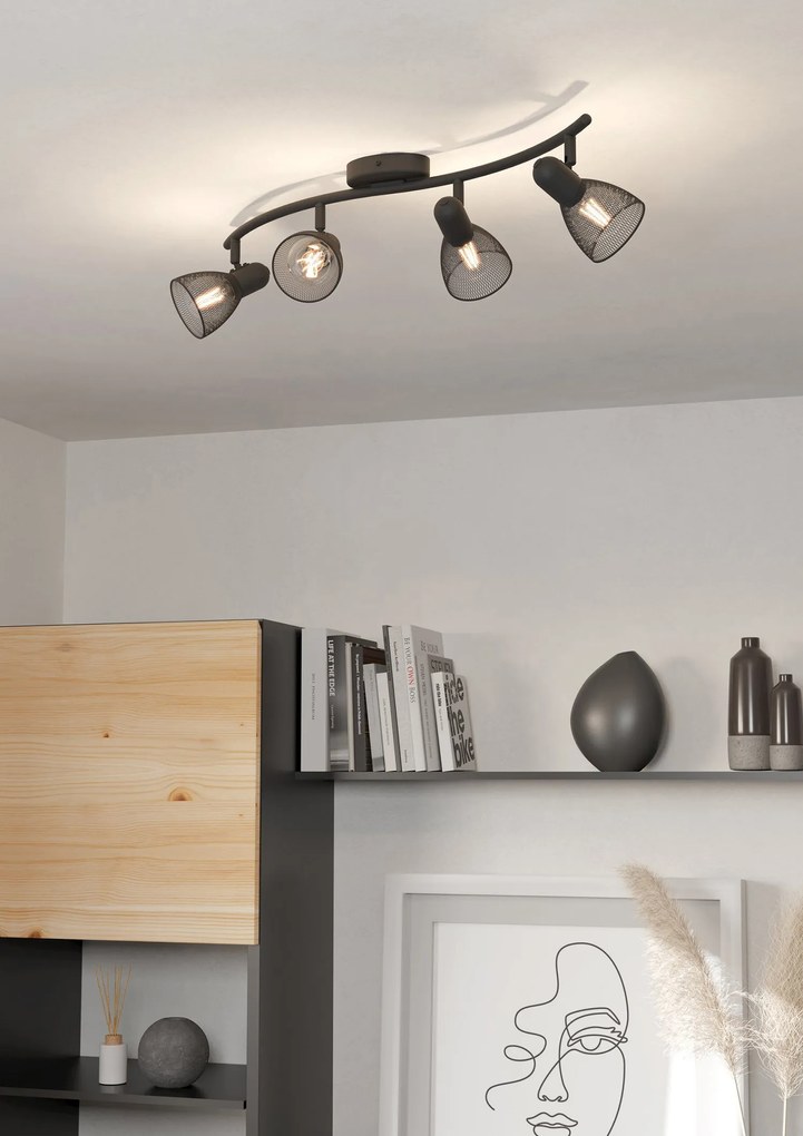 Spot Moderno Carovigno In Acciaio Nero 4 Luci E14 40W Ip20