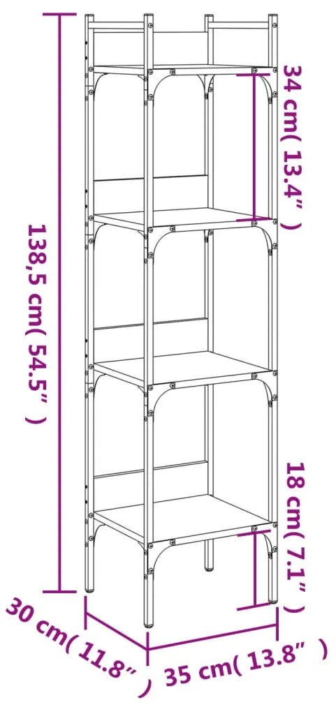 Libreria 4Ripiani Grigio Sonoma 35x30x138,5cm Legno Multistrato