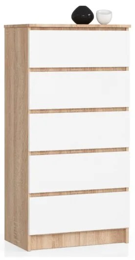 Cassettiera Moderna 60x40x120 Cm 5 Cassetti Bianco E Rovere Sonoma Artika
