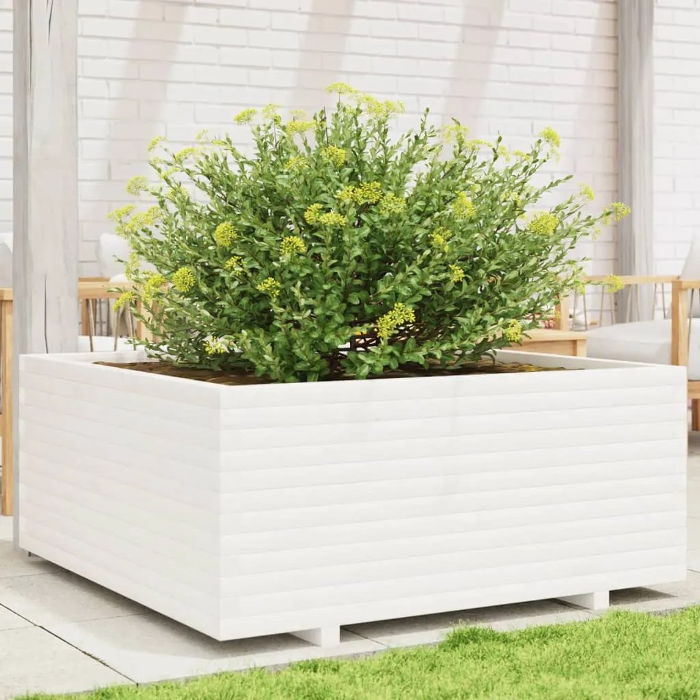 Fioriera Da Giardino Bianca 110x110x49,5 Cm Legno Massello Pino /