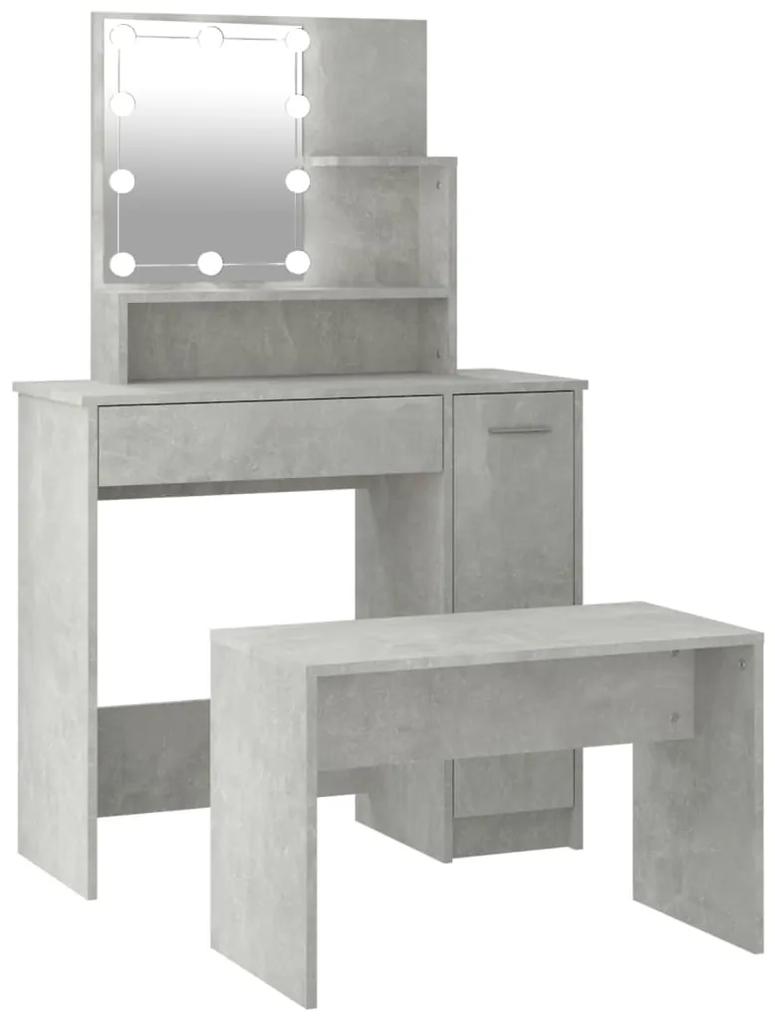 Set tavolo da toeletta grigio cemento con led legno multistrato