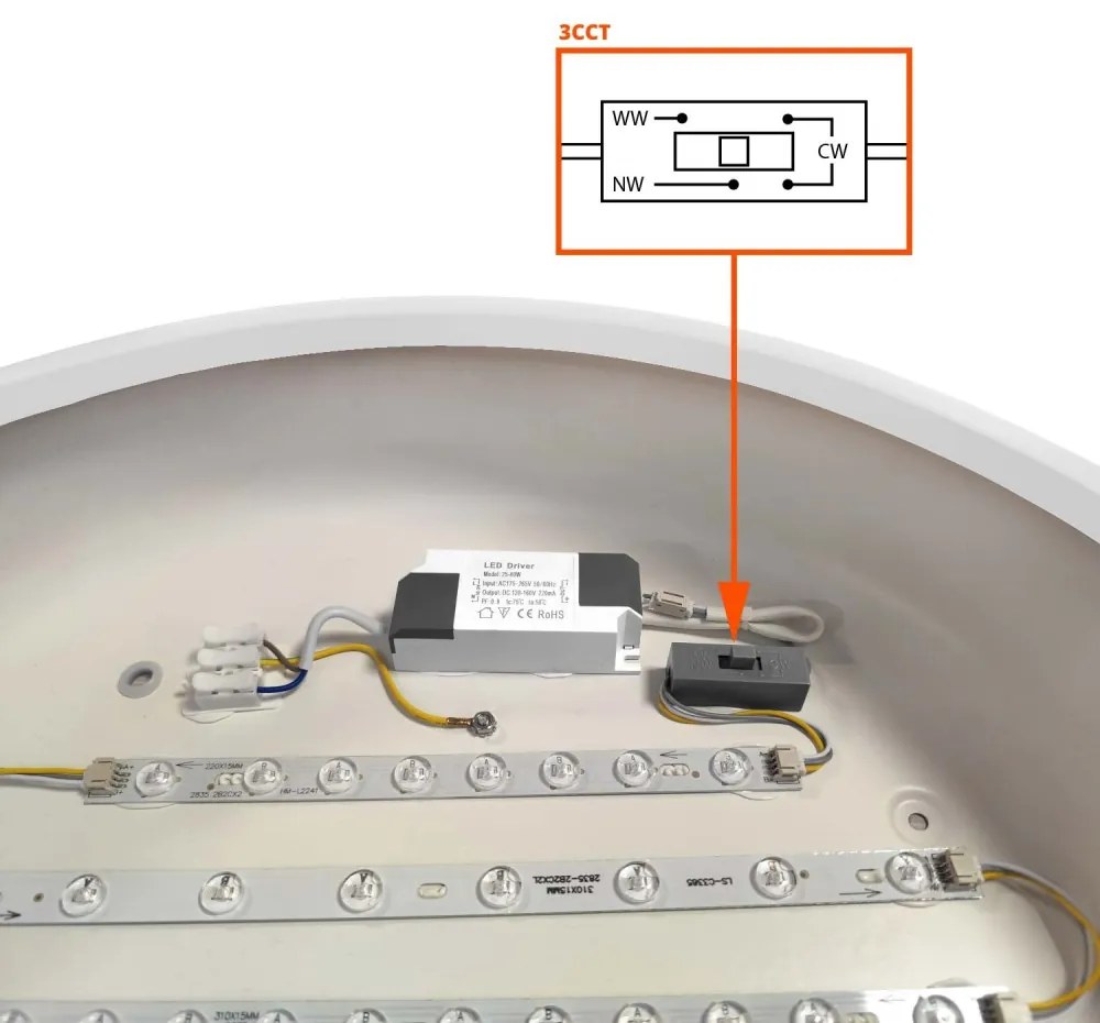 Plafoniera LED Rotonda 36W CCT, Ø450mm, Bianca, Dimmerabile Colore Bianco Variabile CCT