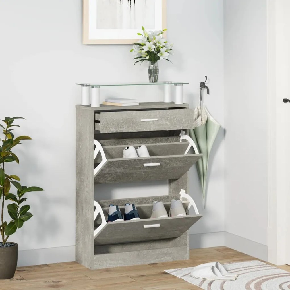 Scarpiera Grigio Cemento 63x24x104 Cm İn Legno Multistrato /