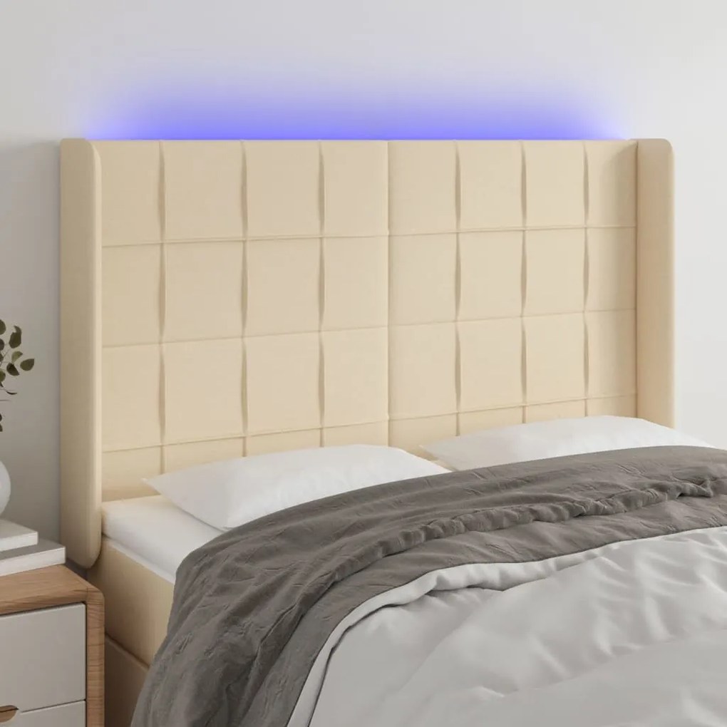 Testiera A Led Crema 147x16x118/128 Cm İn Tessuto /