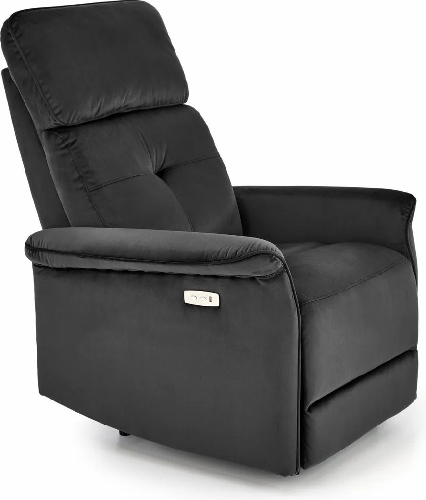 Poltrona reclinabile Semir in velluto nero - H108 cm