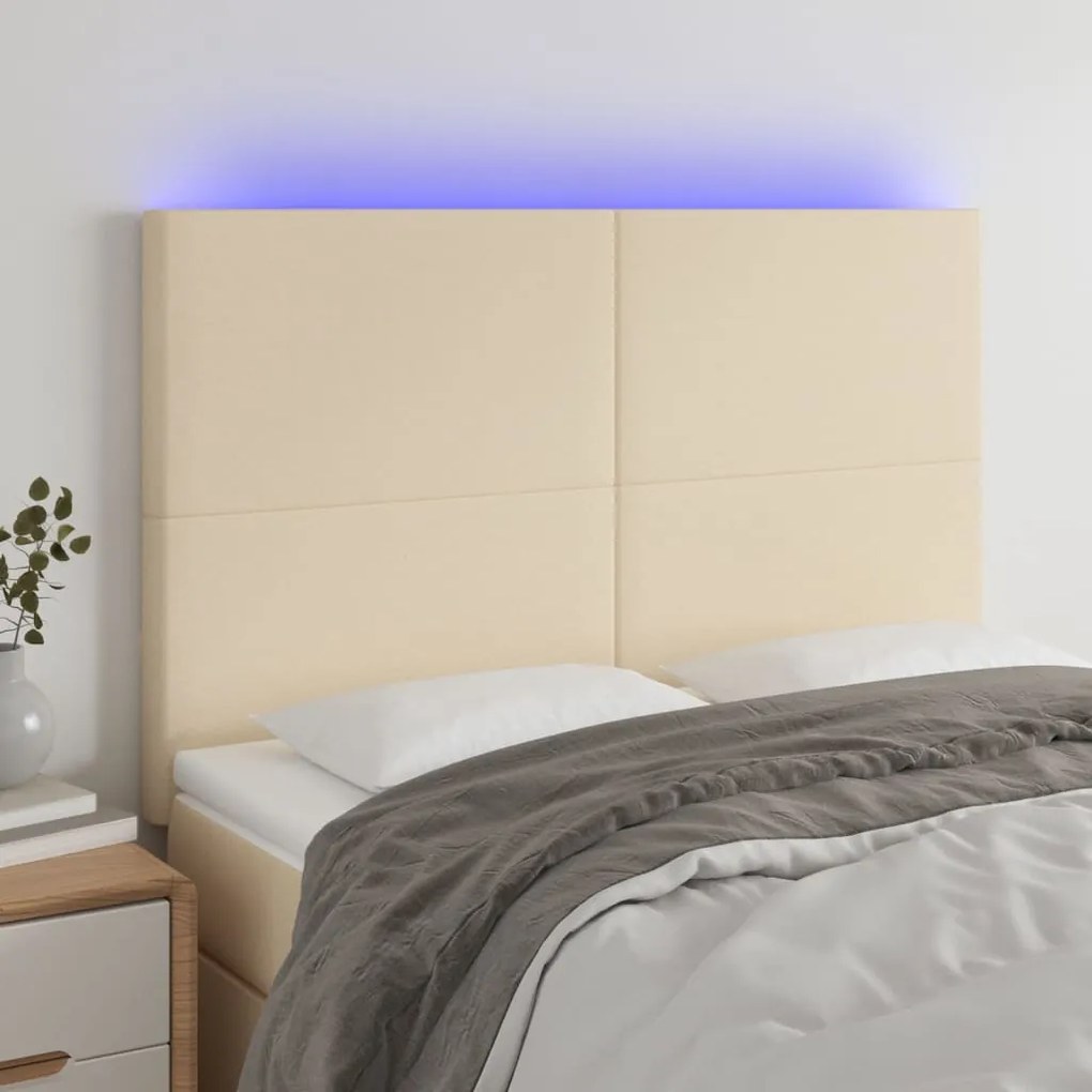 Testiera A Led Crema 144x5x118/128 Cm İn Tessuto /