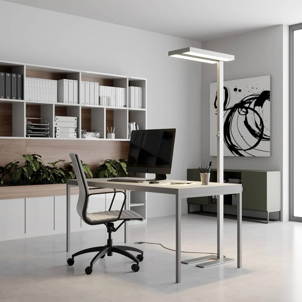 Lampada LED da pavimento Logan Basic, argento, 6.000 lm, dimmerabile Arcchio,, Alluminio / Grigio / Zincato, Studio / Ufficio, Alluminio, Moderno