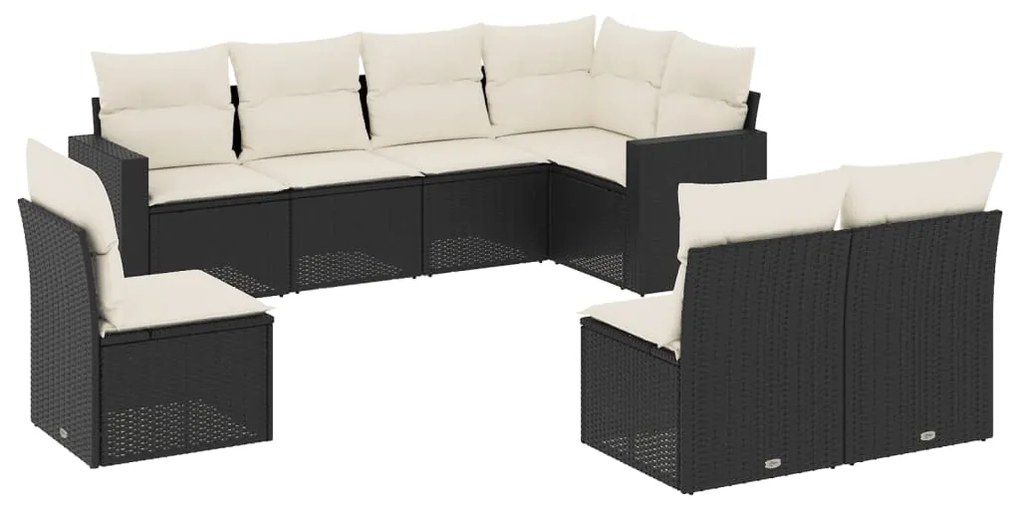 Set divani da giardino con cuscini 8 pz nero in polyrattan