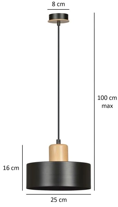 Lampadario a Sospensione in Acciaio e Legno TORIN 1 Nero/Bianco E27 Colore del corpo Nero