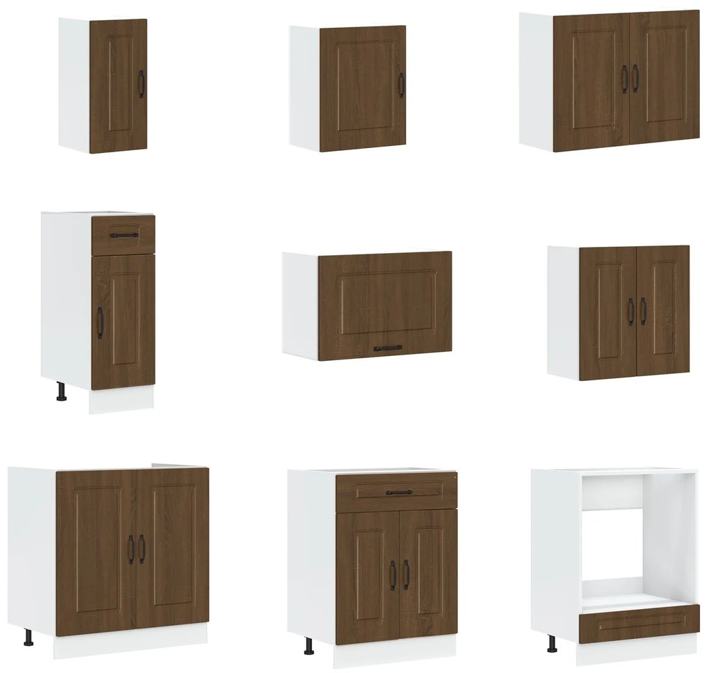 Mobile da cucina ""kalmar"" con doppio lavello in rovere marrone in legno ingegnerizzato