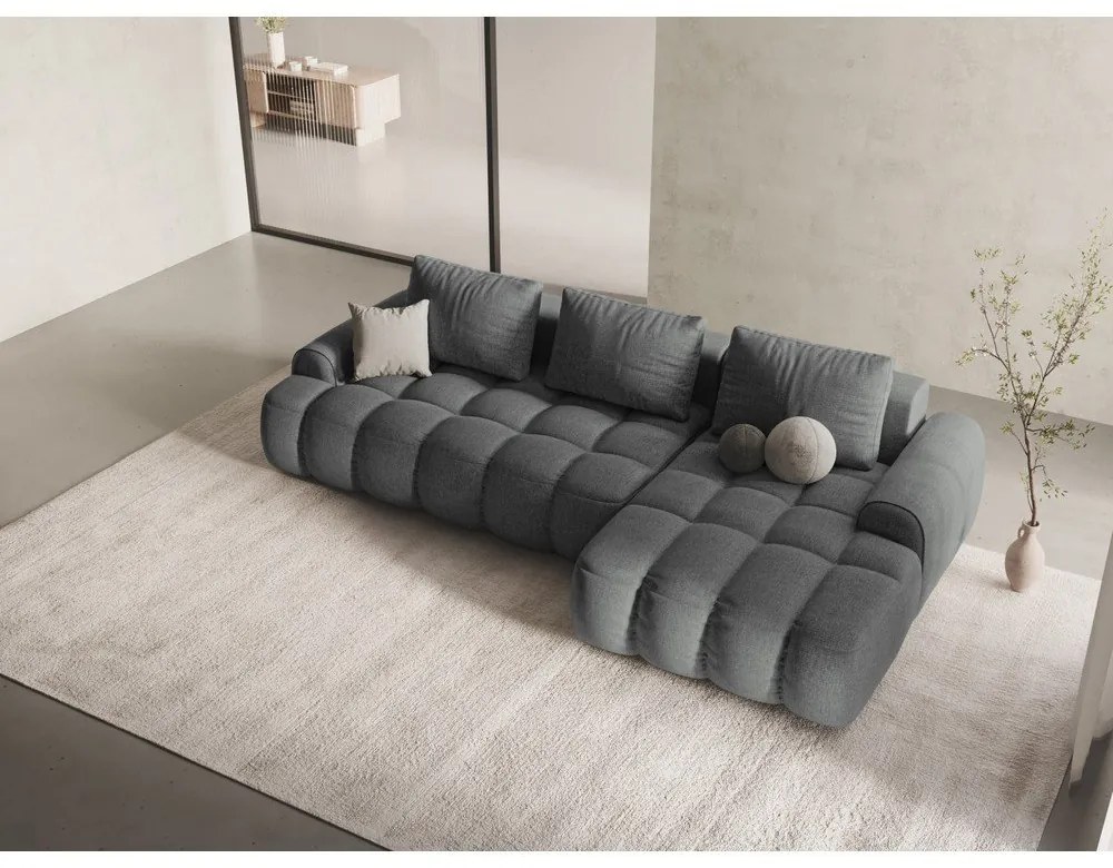 Divano angolare grigio allungabile/con contenitore (con penisola a destra/con chaise lounge) Linz – Cosmopolitan Design