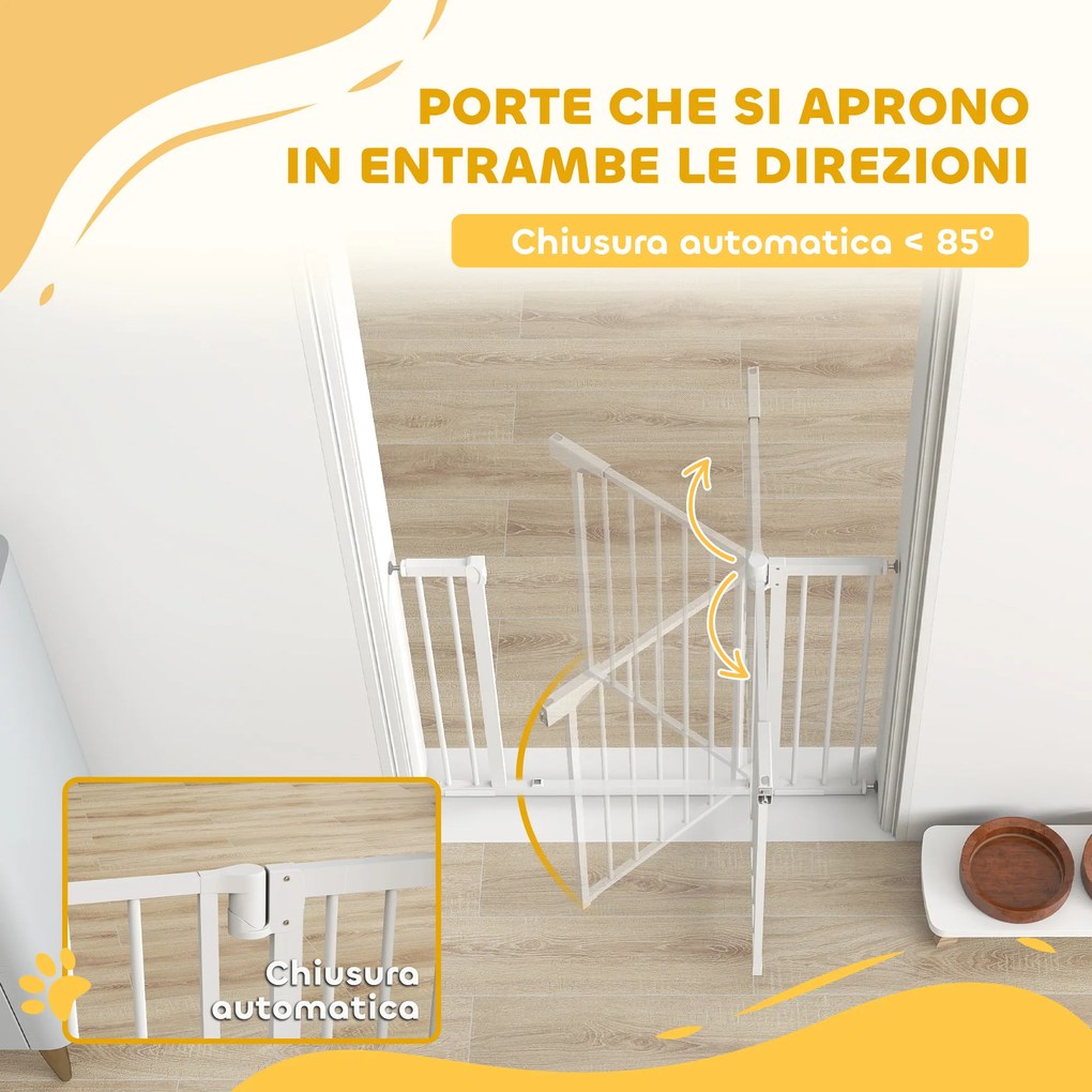 Cancello di Sicurezza per Bambini e Animali 76-103x76 cm Chiusura Automatica e Montaggio a Pressione Bianco...