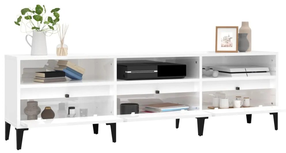 Mobile porta tv bianco lucido 150x30x44,5 cm legno multistrato