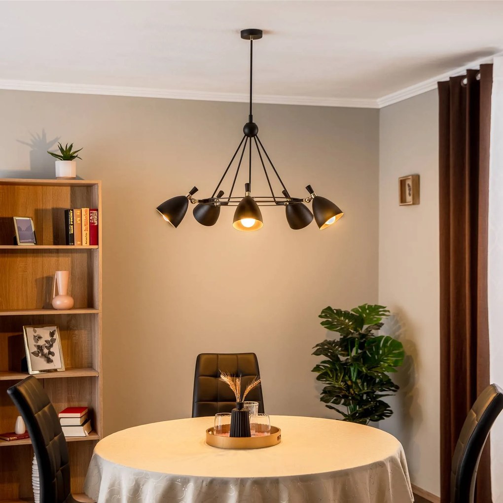 Argon Lampada a sospensione Charlotte, a cinque lampade, nera