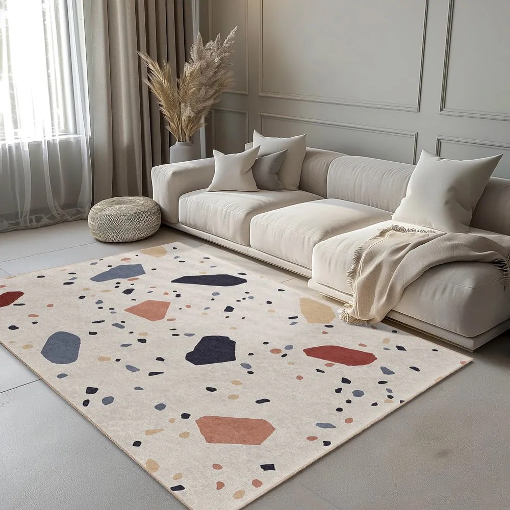 Tappeto color crema lavabile 80x150 cm Cracked Terrazzo – Mila Home