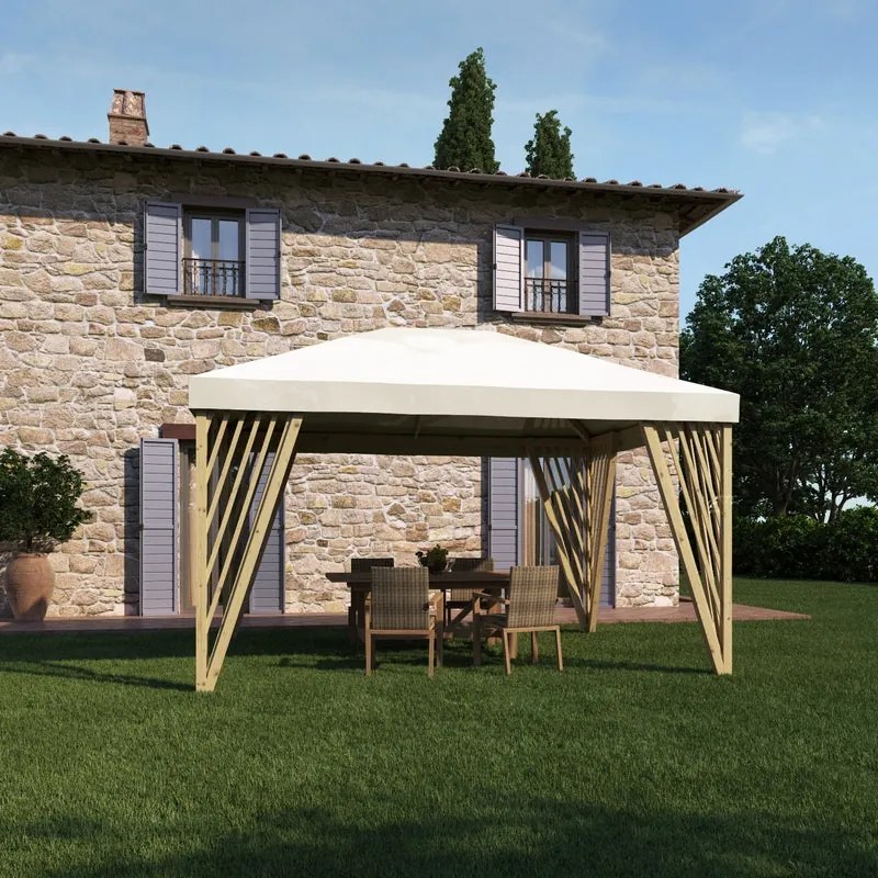 Gazebo Osaka in legno struttura naturale, copertura bianco L 414 x P 314 x H 301 cm