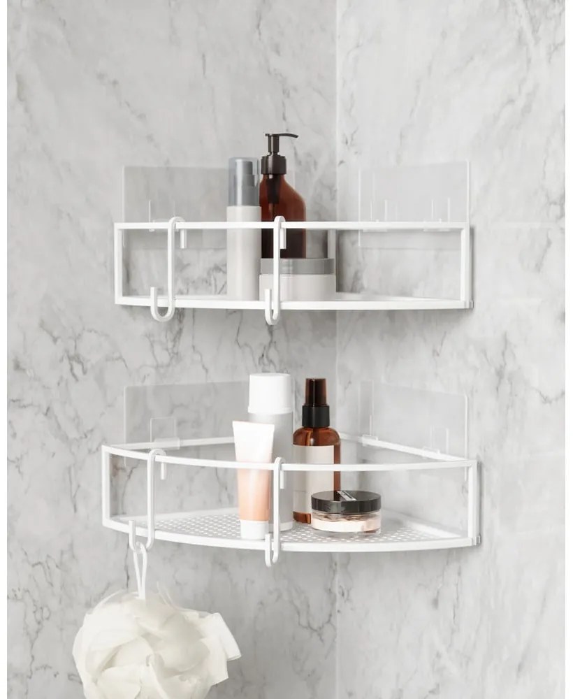 Mensole angolari bianche autoportanti in acciaio per bagno 2 pezzi Cubiko - Umbra