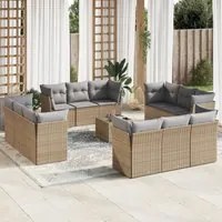 Set Divano da Giardino 13 pz con Cuscini Beige in Polyrattan 3249178