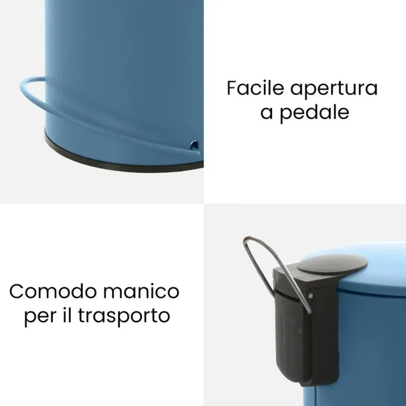 Pattumiera in acciaio 3 litri blu soft-close con secchio estraibile Spring