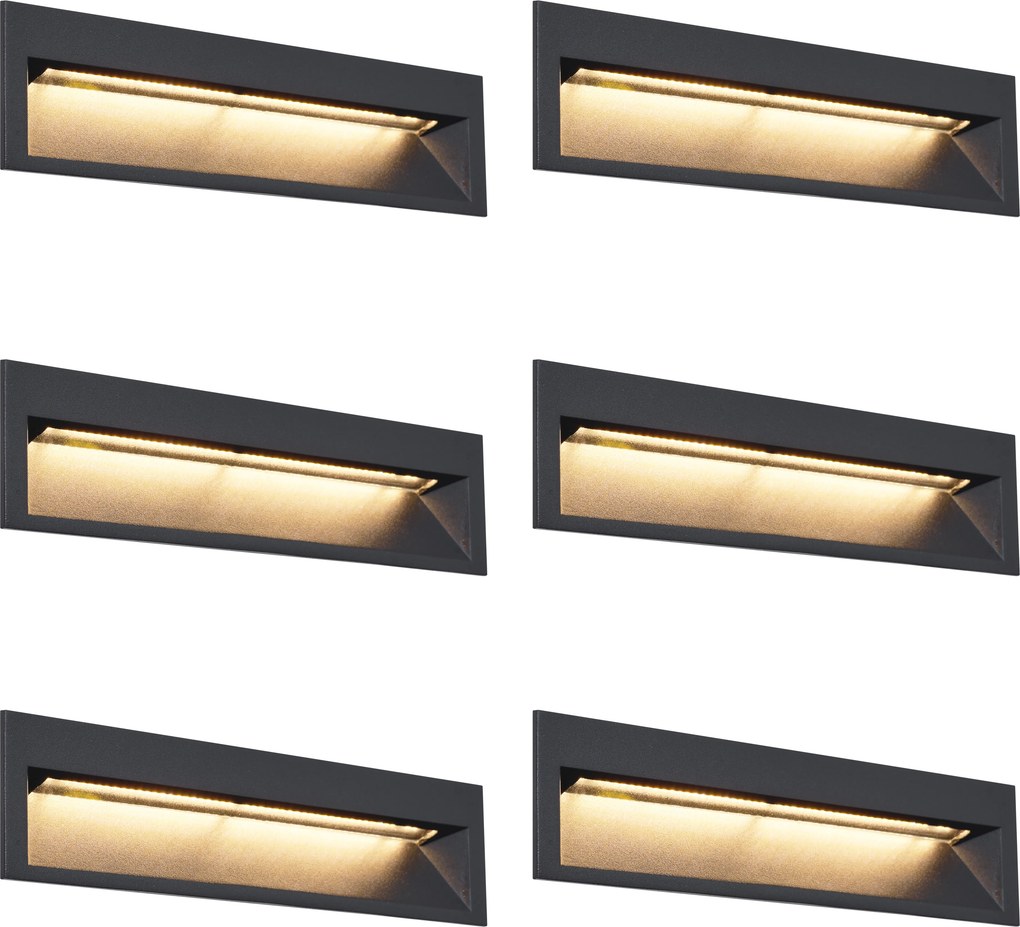Set di 6 Applique da Incasso Moderne Nere 28cm Incl. LED IP65 - Mert