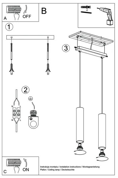 Sollux SL.0324 - Lampadario a sospensione con filo LAGOS 2 2xGU10/10W/230V bianco