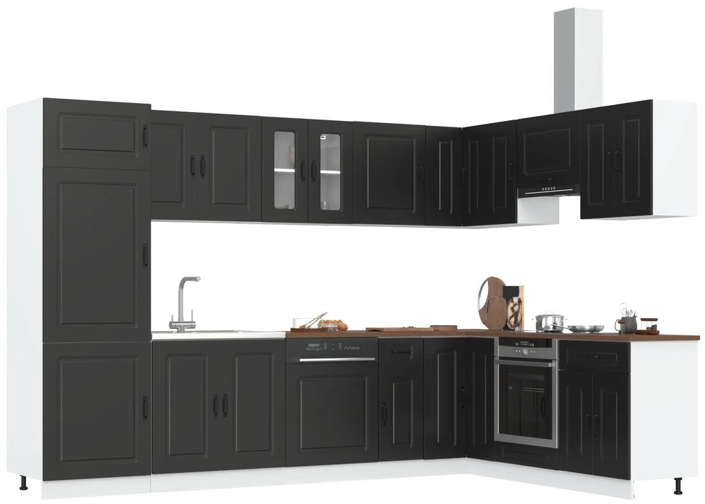 Mobiletto da cucina ""kalmar"" con doppio lavandino nero in legno ingegnerizzato
