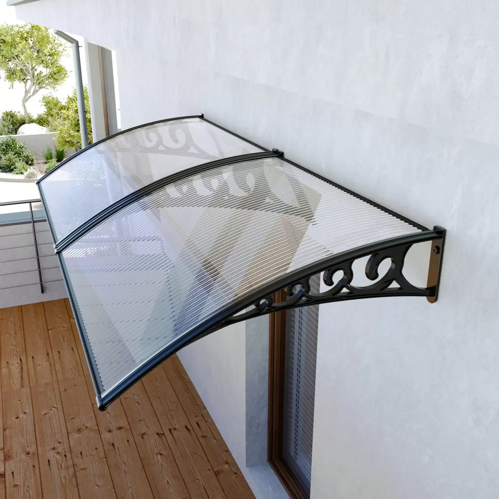 Pensilina Per Copertura In Policarbonato Alveolare Tettoia Modulabile Per Esterno Per Porte Balcone Finestre Elegante E Resistente, Trasparente (80 x 200 Cm)