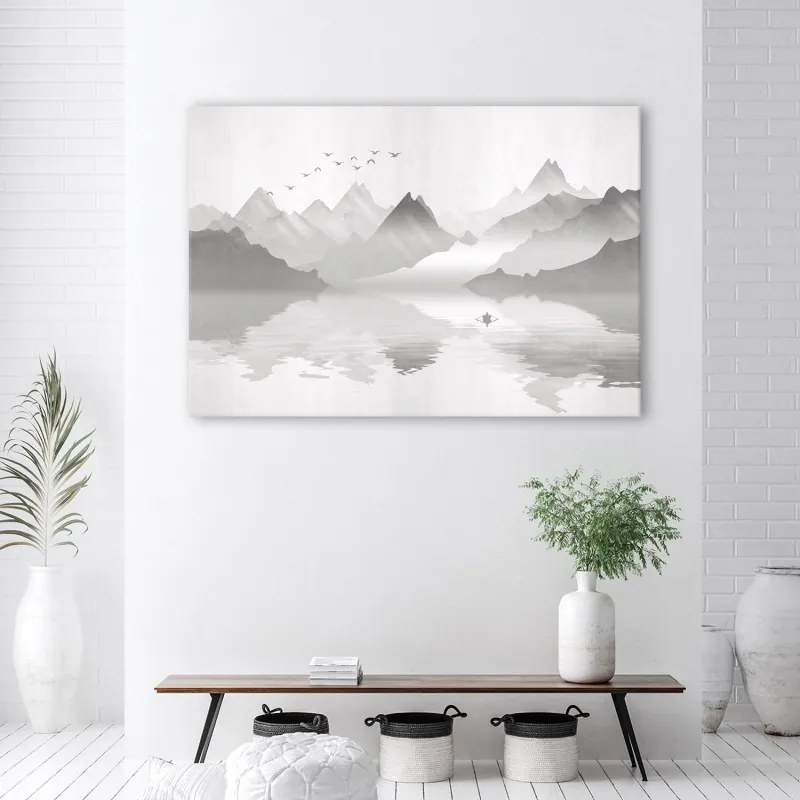 Quadro su tela, Montagne sul lago astrazione  Dimensioni 100x70