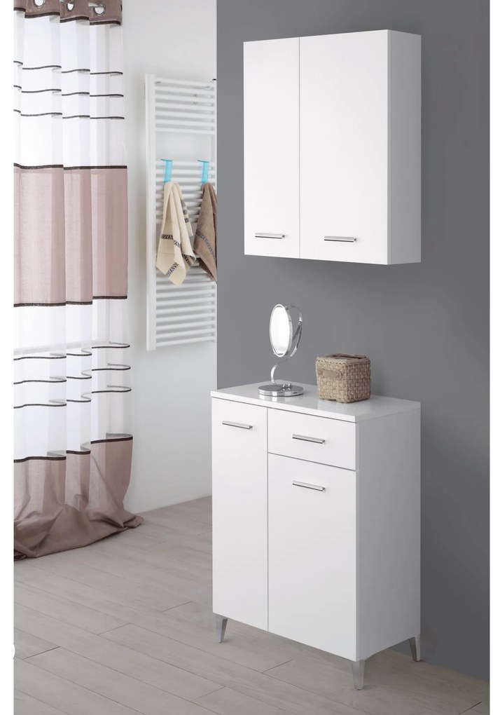 Base Multiuso a Terra 85 Cm Due Ante Un Cassetto Feridras "Stella" Bianco Lucido
