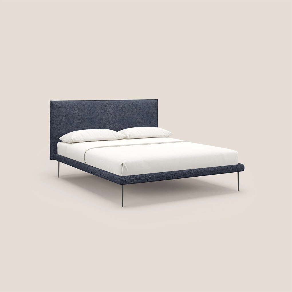 Theo letto imbottito moderno sfoderabile con piedi alti in metallo in tessuto impermeabile T10 blu
