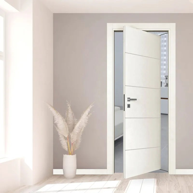 Porta interna rototraslante Fourlines in MDF colore bianco, L 70 x H 210 cm, apertura reversibile