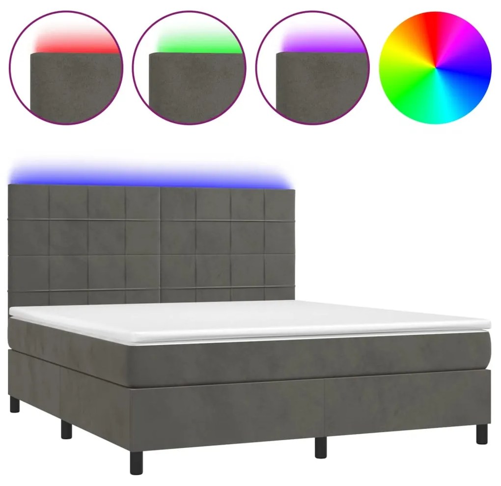 Letto a molle con materasso e led grigio scuro 160x200 cm