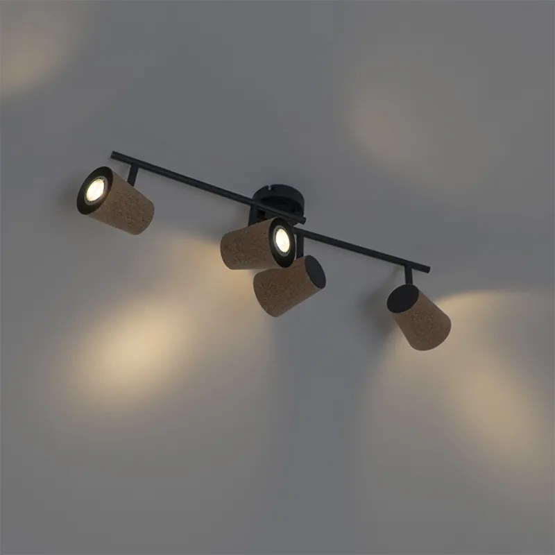 Faretto da soffitto nero con paralume in sughero 4 luci orientabile - Corky