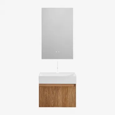Set Mobili Da Bagno In Legno Aldeia Con Lavabo Integrato Legno Scuro & Led Rettangolare 60x90 Cm Kirvex & Bianco ↑20 Cm Con Valvola Di - Sklum