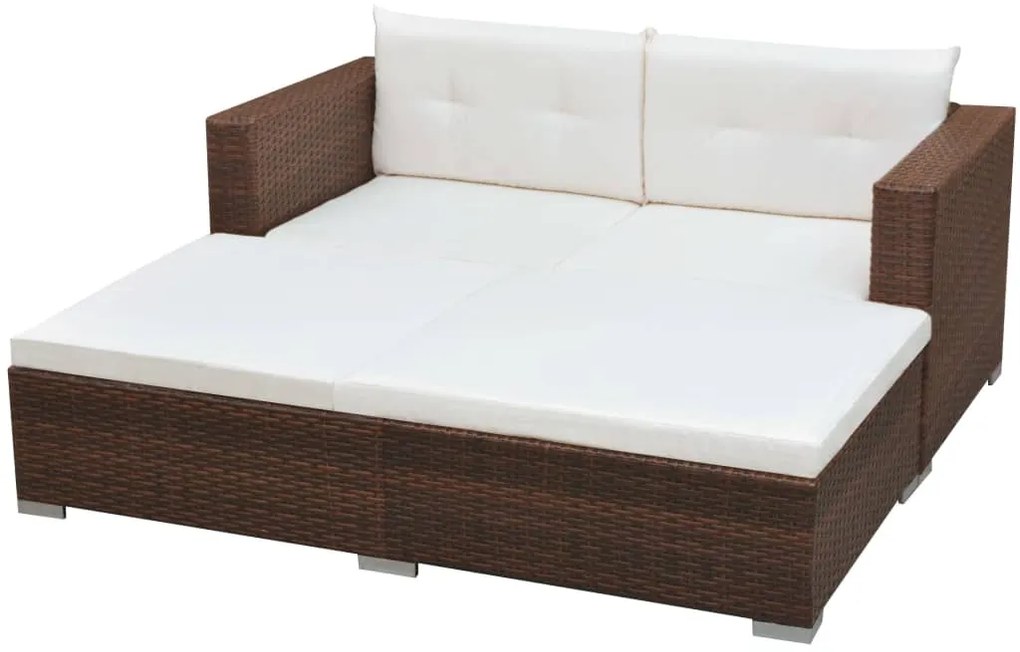 Set divani da giardino 3 pz con cuscini in polyrattan marrone