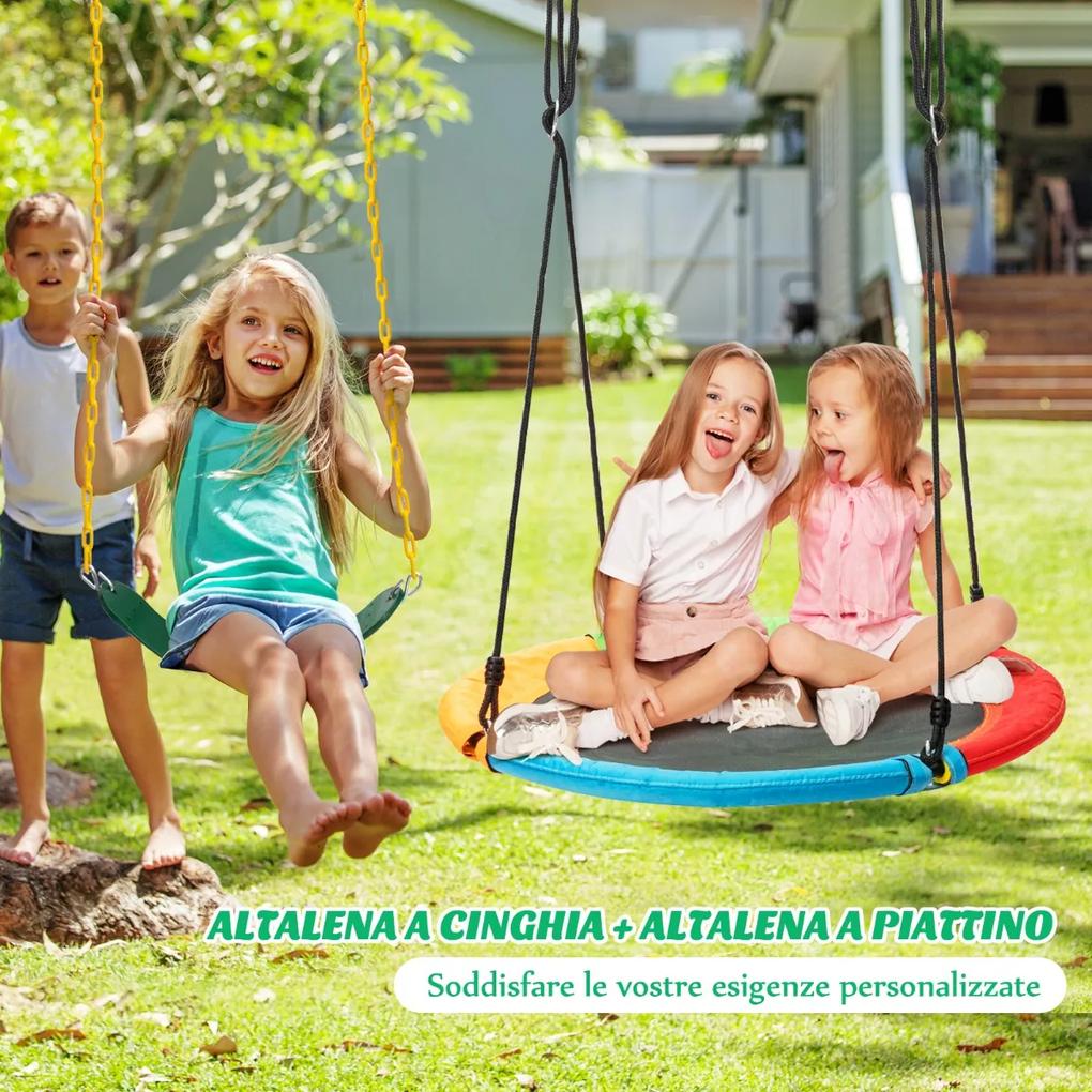 Costway Set di 2 altalene per bambini per cortile parco giardino, Altalena elastica e a disco volante con corde regolabili