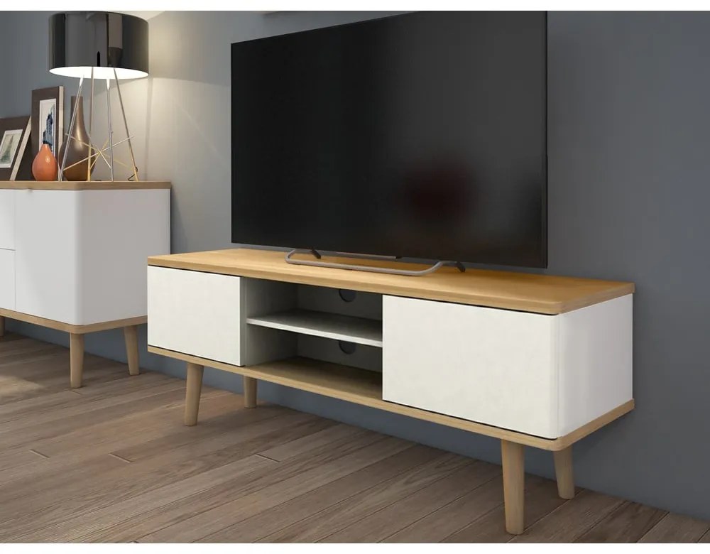 Tavolo TV bianco in rovere 140x52 cm Alana - Støraa