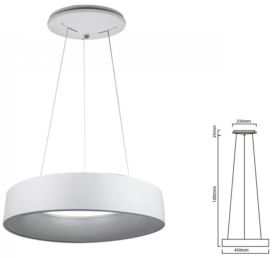 Lampada Led A Sospensione Moderno Circolare Colore Bianco Diametro 450mm 25W 3000K Dimmerabile SKU-3992