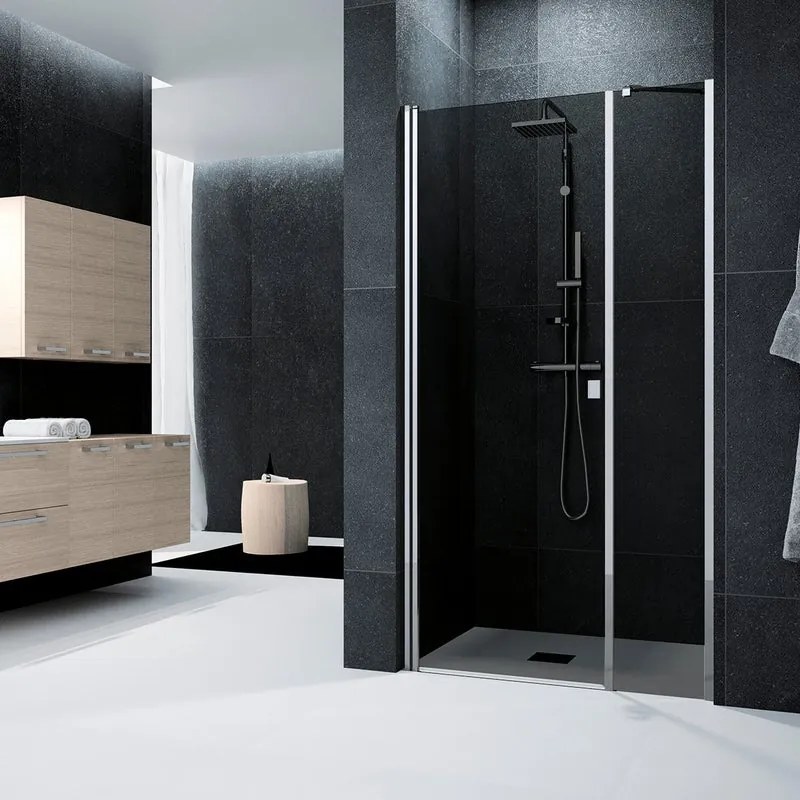 Porta doccia L 30 cm x H 200 cm per nicchia in vetro fumè SP. 6 mm, profilo lucido cromo, serie Glam