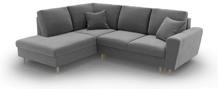 Divano angolare grigio chiaro allungabile e con contenitore (con penisola a sinistra/a L) con rivestimento in velluto Kyoto – Cosmopolitan Design
