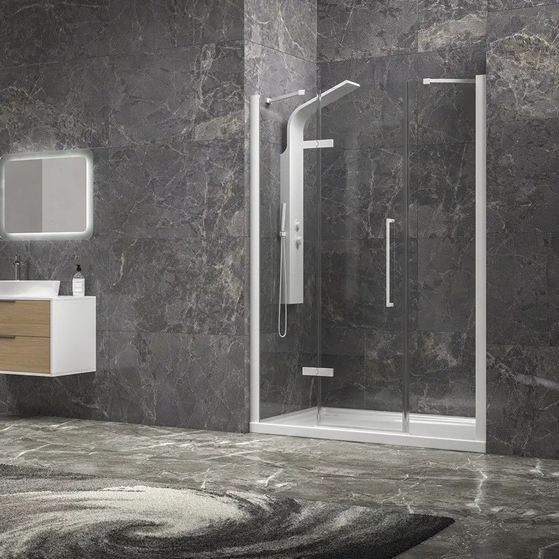 Porta doccia 160cm battente e 2 fissi colore bianco | KT6000B - KAMALU